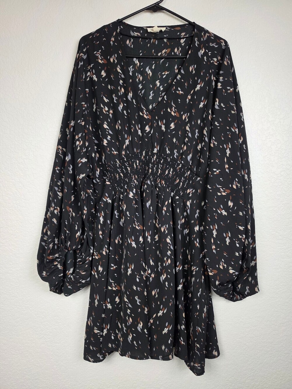 Anthropologie Promesa XL Black Printed Dress Long Sleeve